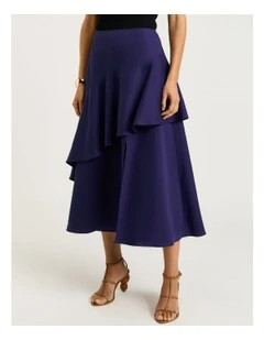 Linen Lyocell Blend Flounce Skirt in Blue