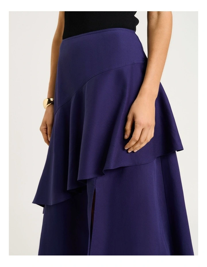Linen Lyocell Blend Flounce Skirt in Blue image 3
