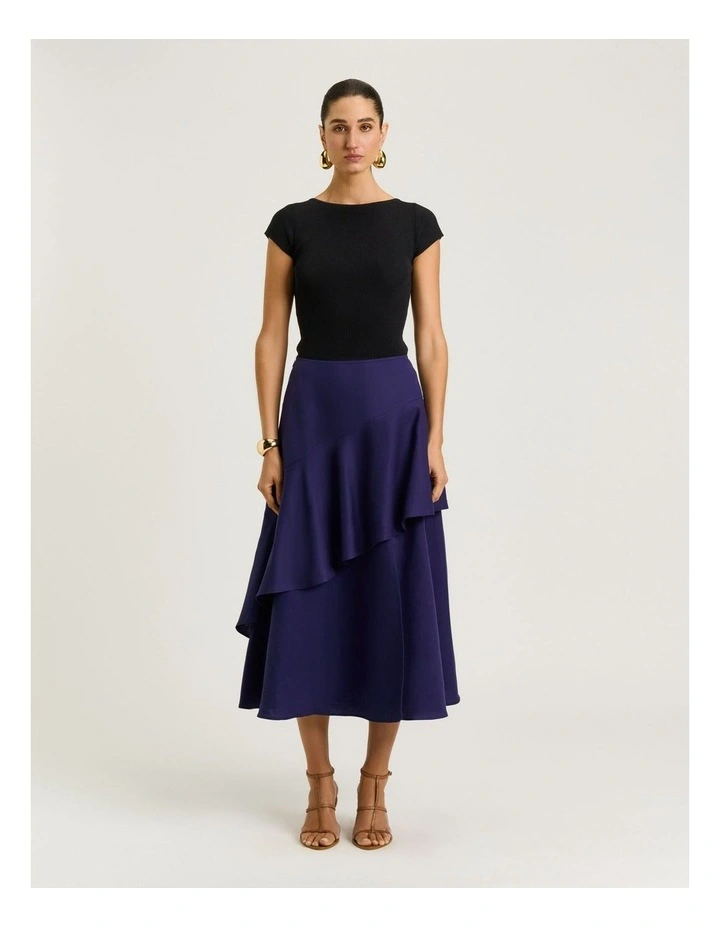 Linen Lyocell Blend Flounce Skirt in Blue image 5