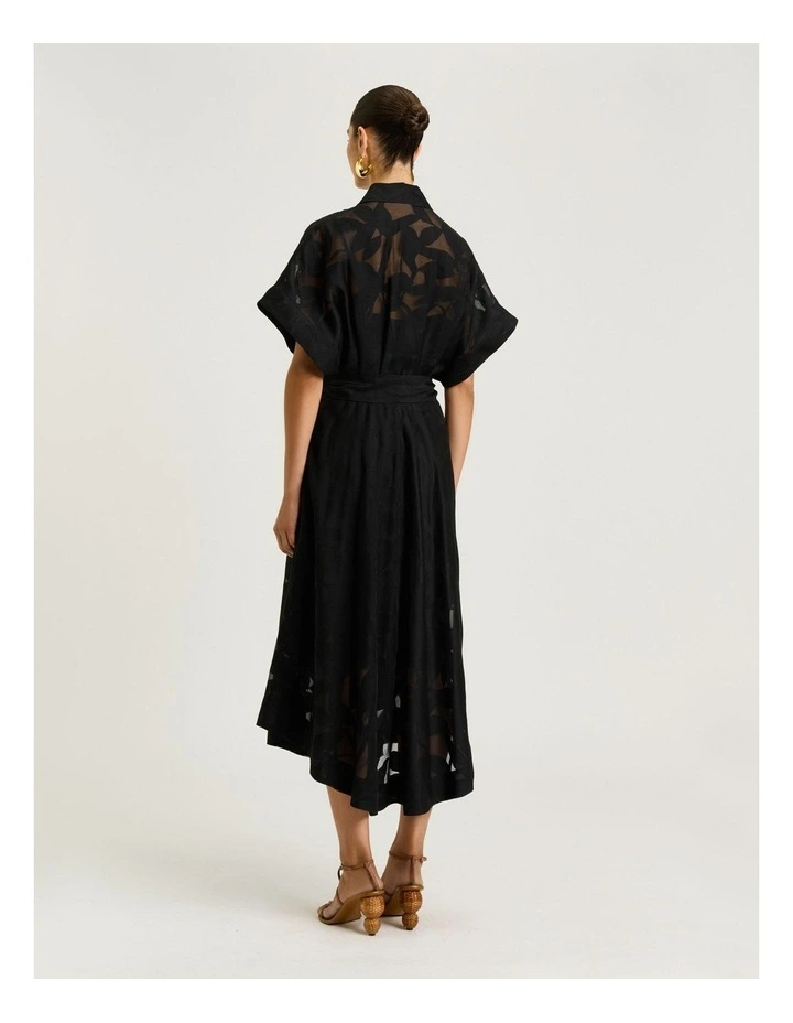 Sheer Leaves Burnout Shirt Dress in Black image 2