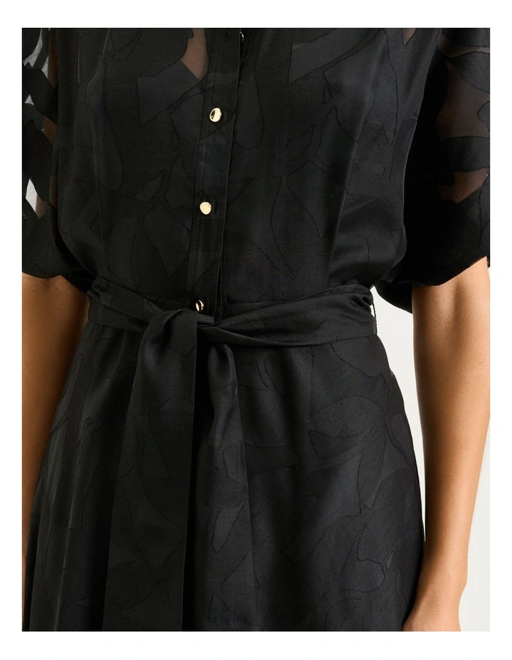 Sheer Leaves Burnout Shirt Dress in Black image 5