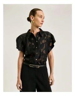 Sheer Leaves Burnout Shirt in Black