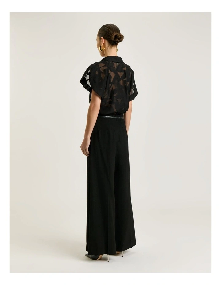 Sheer Leaves Burnout Shirt in Black image 2