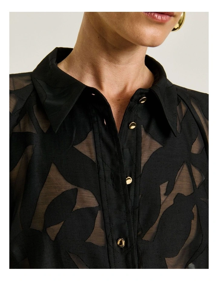Sheer Leaves Burnout Shirt in Black image 3