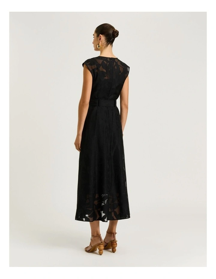 Sheer Leaves Burnout Midi Dress in Black image 2