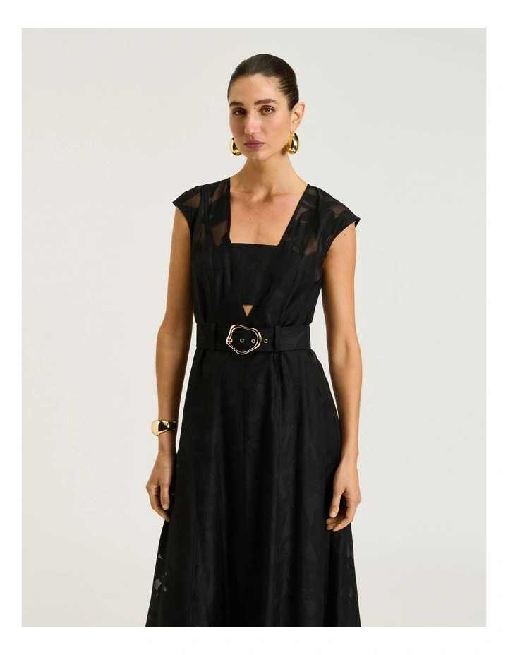 Sheer Leaves Burnout Midi Dress in Black image 3