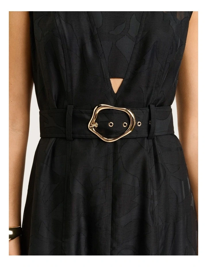 Sheer Leaves Burnout Midi Dress in Black image 4