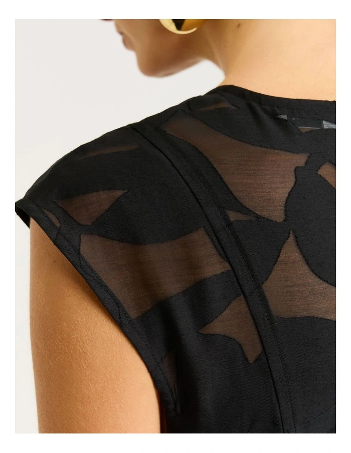 Sheer Leaves Burnout Midi Dress in Black image 5