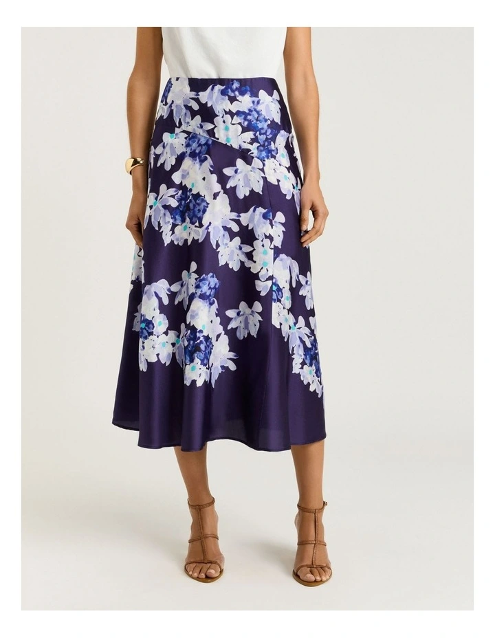 Midnight Climbing Vine Satin Midi Skirt in Blue image 1