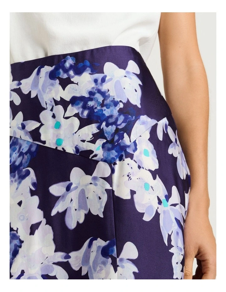 Midnight Climbing Vine Satin Midi Skirt in Blue image 3