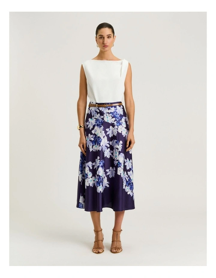 Midnight Climbing Vine Satin Midi Skirt in Blue image 5