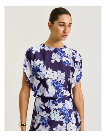 Midnight Climbing Vine Satin Top in Blue