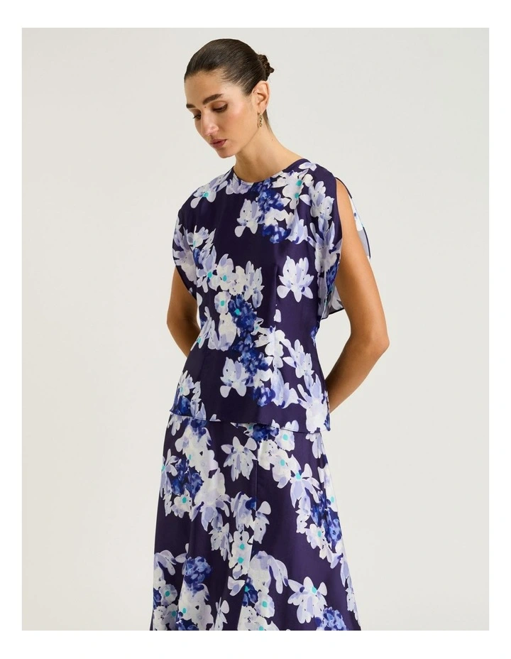 Midnight Climbing Vine Satin Top in Blue image 5