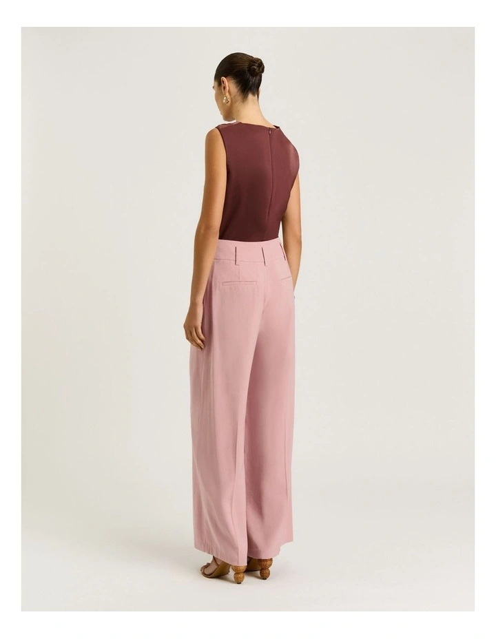 Washer Satin Gathered Shoulder Top in Brown image 2