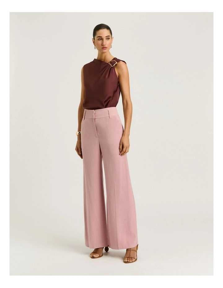 Washer Satin Gathered Shoulder Top in Brown image 5