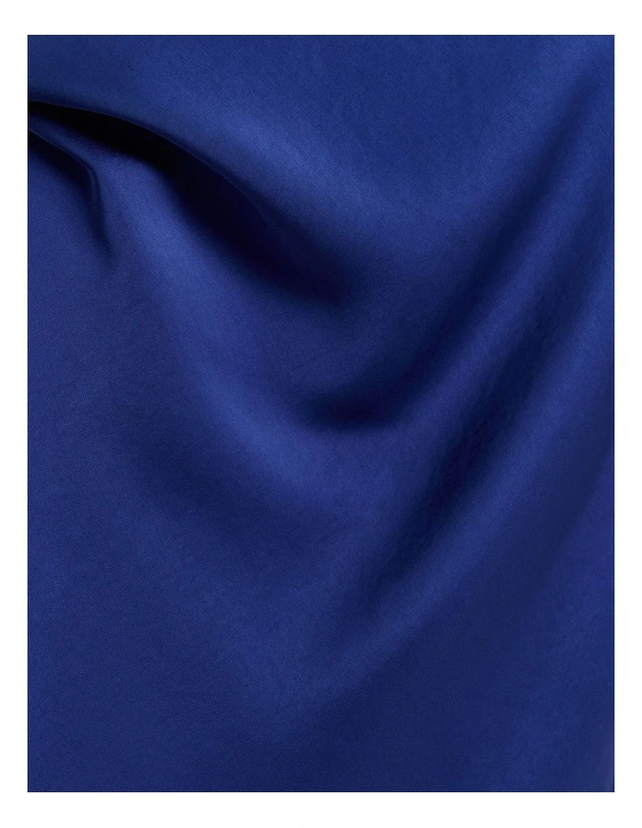 Washer Satin Gathered Shoulder Midi Dress in Blue image 6