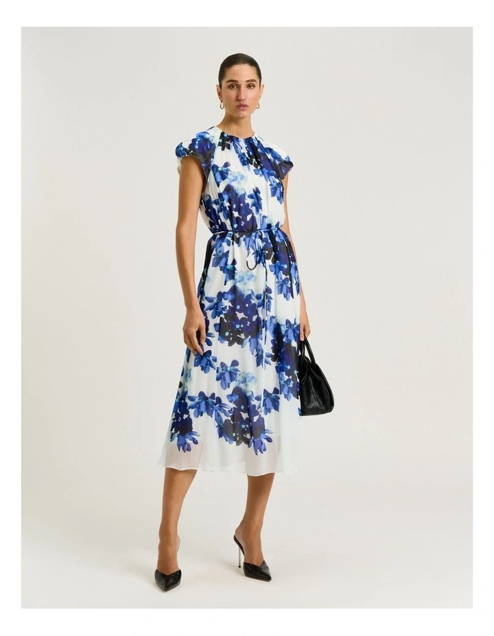 Ivory Climbing Vine Belted Midi Dress in White image 1