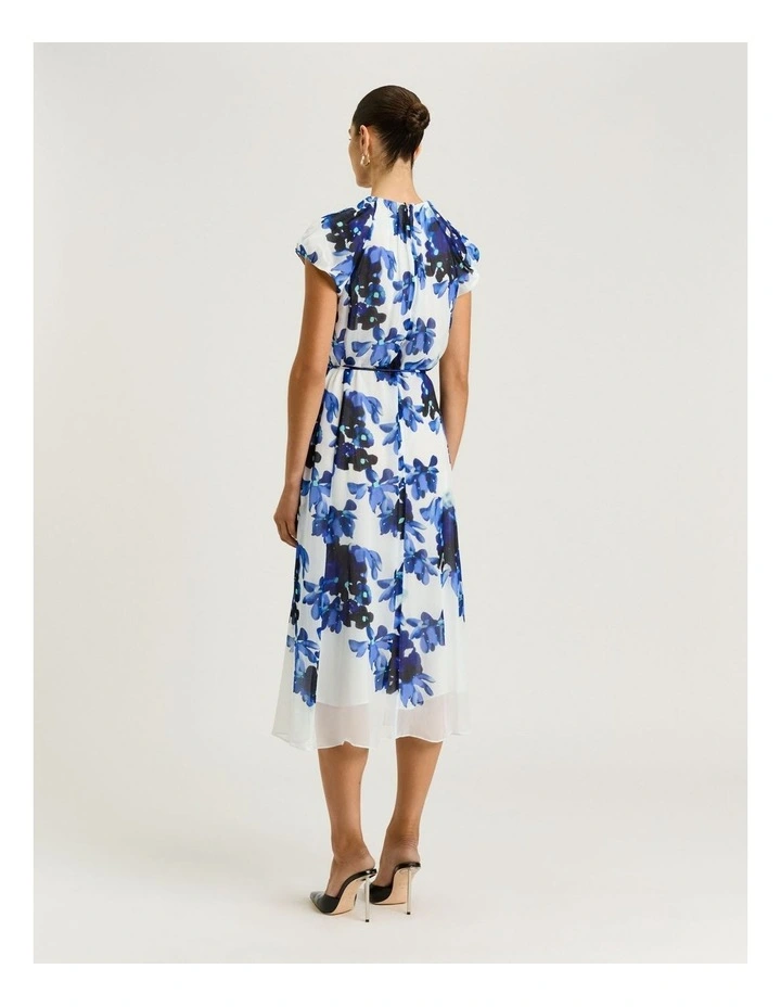 Ivory Climbing Vine Belted Midi Dress in White image 2