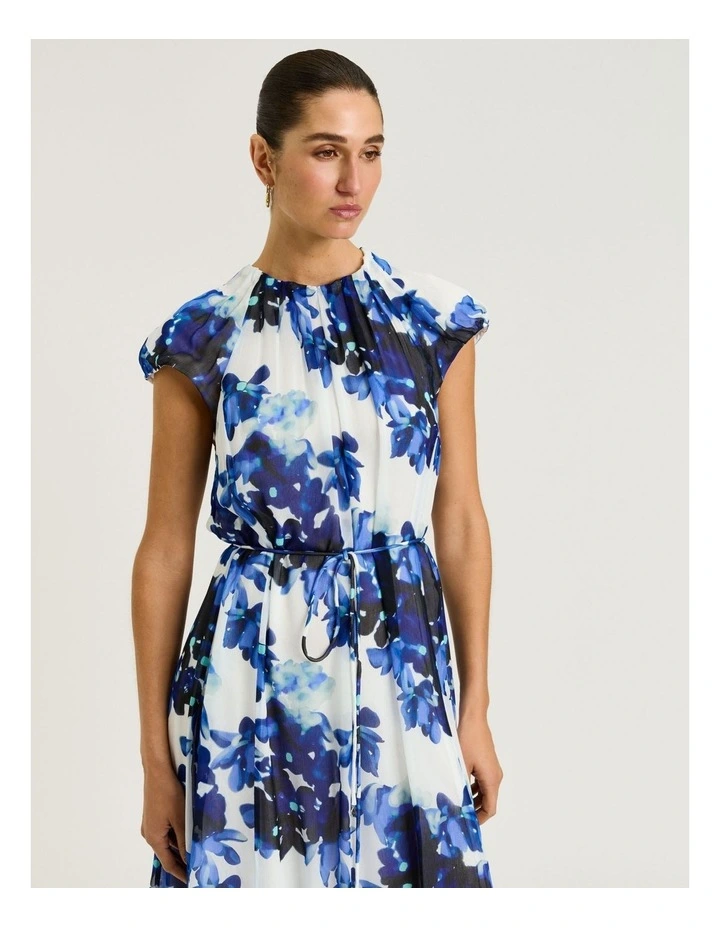 Ivory Climbing Vine Belted Midi Dress in White image 3