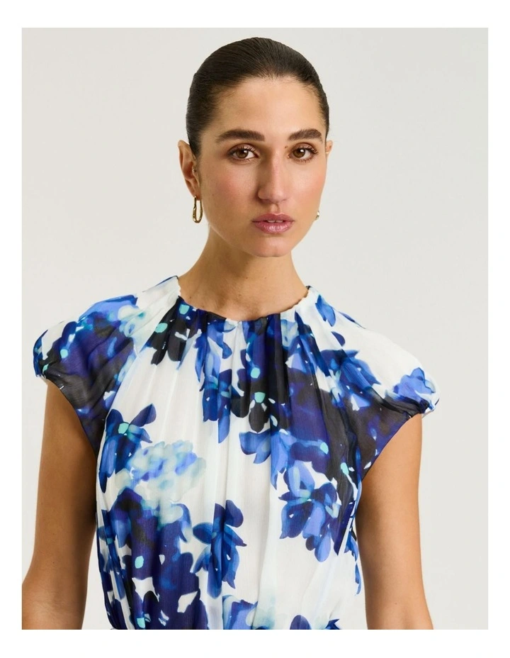 Ivory Climbing Vine Belted Midi Dress in White image 4