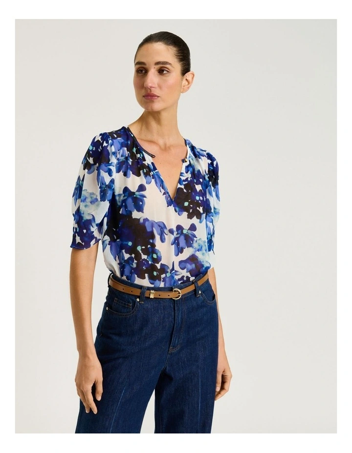 Climbing Vine Draped Sleeve Top in Ivory image 1