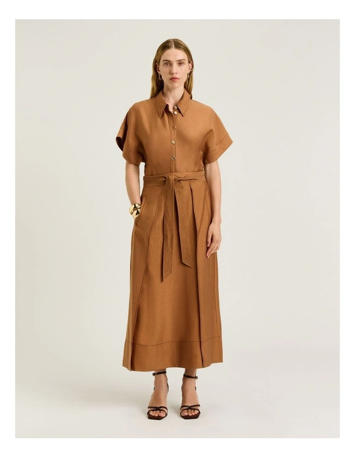 Washer Lyocell Belted Midi Skirt in Brown image 3