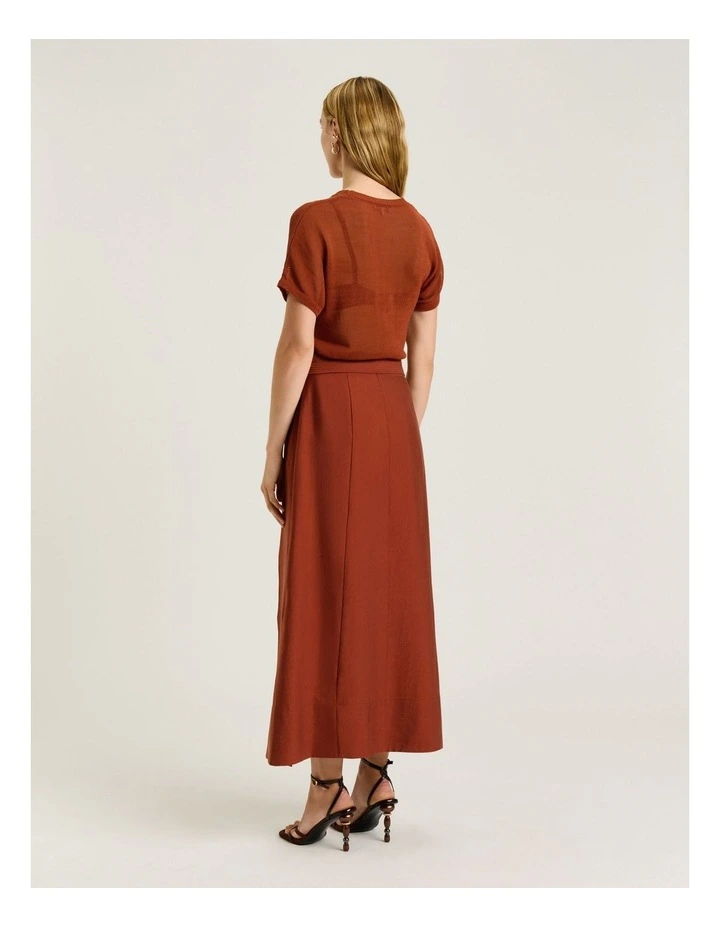Washer Lyocell Belted Midi Skirt in Orange image 2