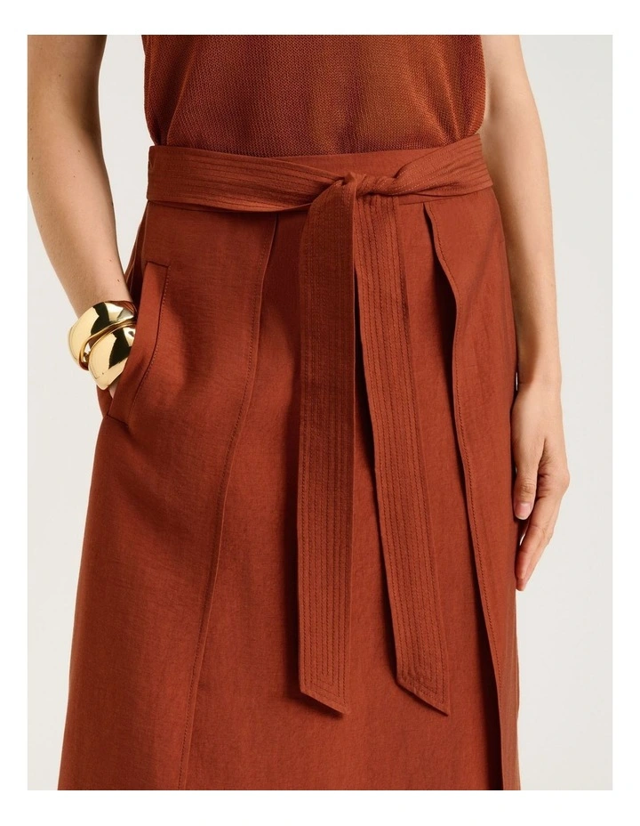 Washer Lyocell Belted Midi Skirt in Orange image 3
