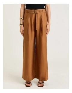 Washer Lyocell Belted Straight Leg Pant in Brown
