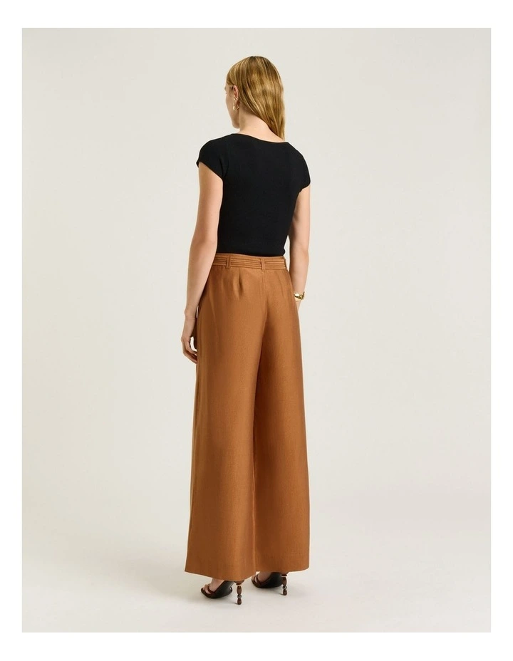 Washer Lyocell Belted Straight Leg Pant in Brown image 2