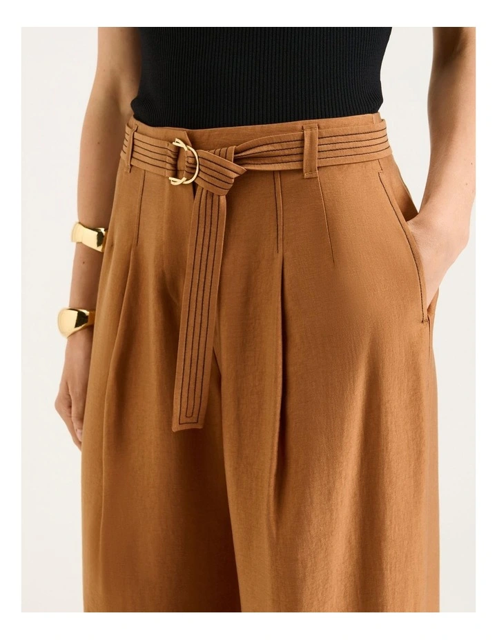 Washer Lyocell Belted Straight Leg Pant in Brown image 3