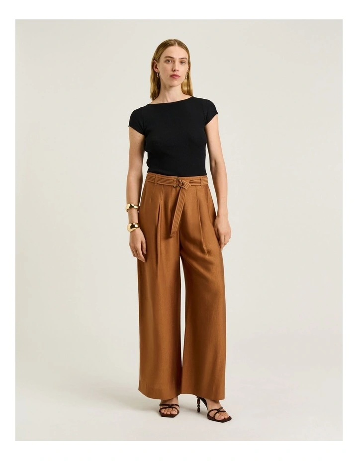 Washer Lyocell Belted Straight Leg Pant in Brown image 4