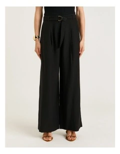 Washer Lyocell Belted Straight Leg Pant in Black