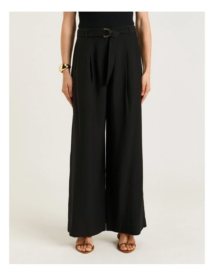 Washer Lyocell Belted Straight Leg Pant in Black image 1