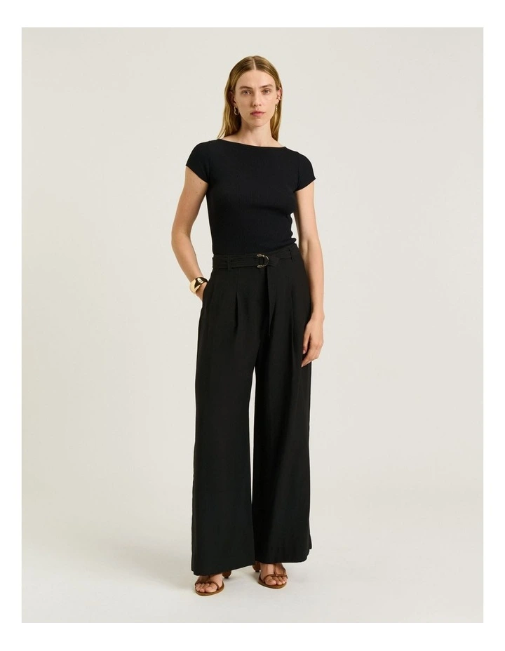 Washer Lyocell Belted Straight Leg Pant in Black image 4