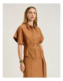 Washer Lyocell Tucked Shirt in Brown