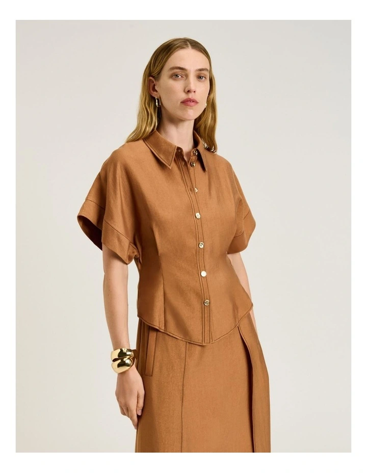 Washer Lyocell Tucked Shirt in Brown image 1