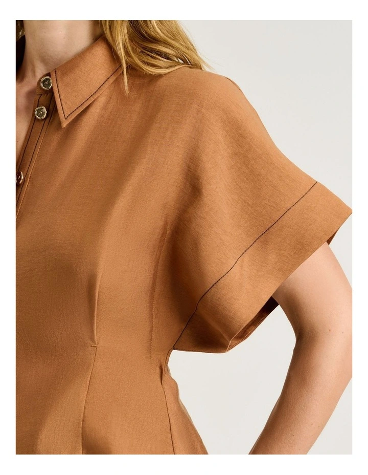 Washer Lyocell Tucked Shirt in Brown image 3