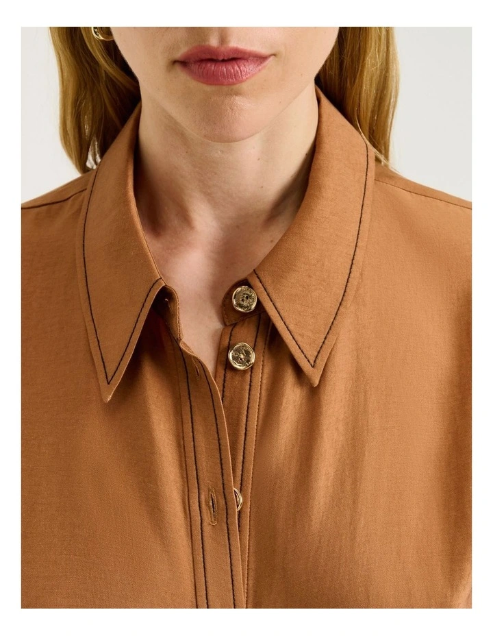 Washer Lyocell Tucked Shirt in Brown image 4
