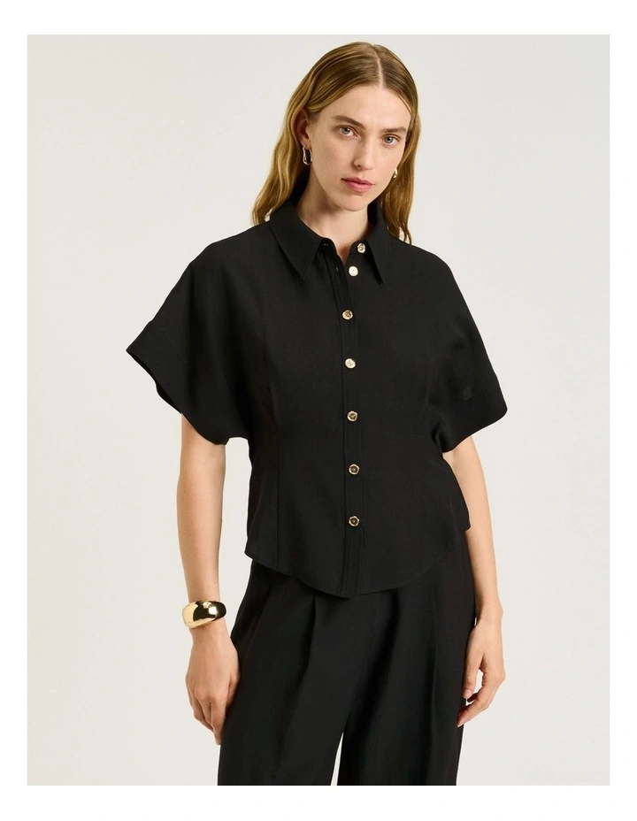 Washer Lyocell Tucked Shirt in Black image 1