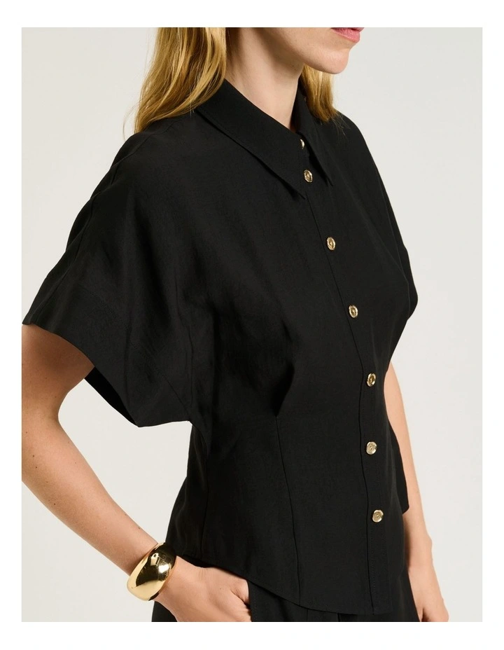 Washer Lyocell Tucked Shirt in Black image 3