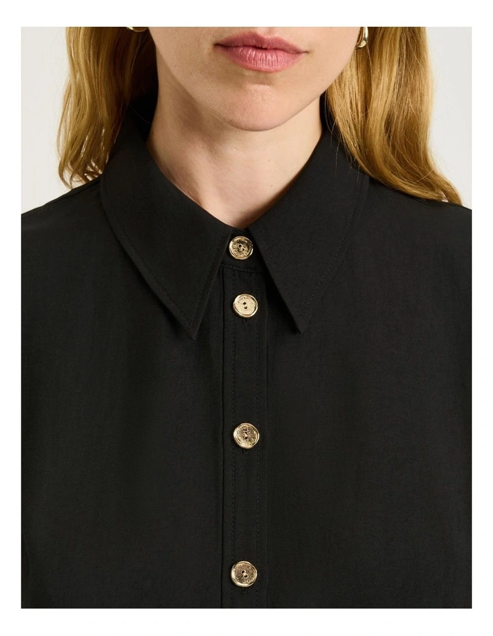 Washer Lyocell Tucked Shirt in Black image 4