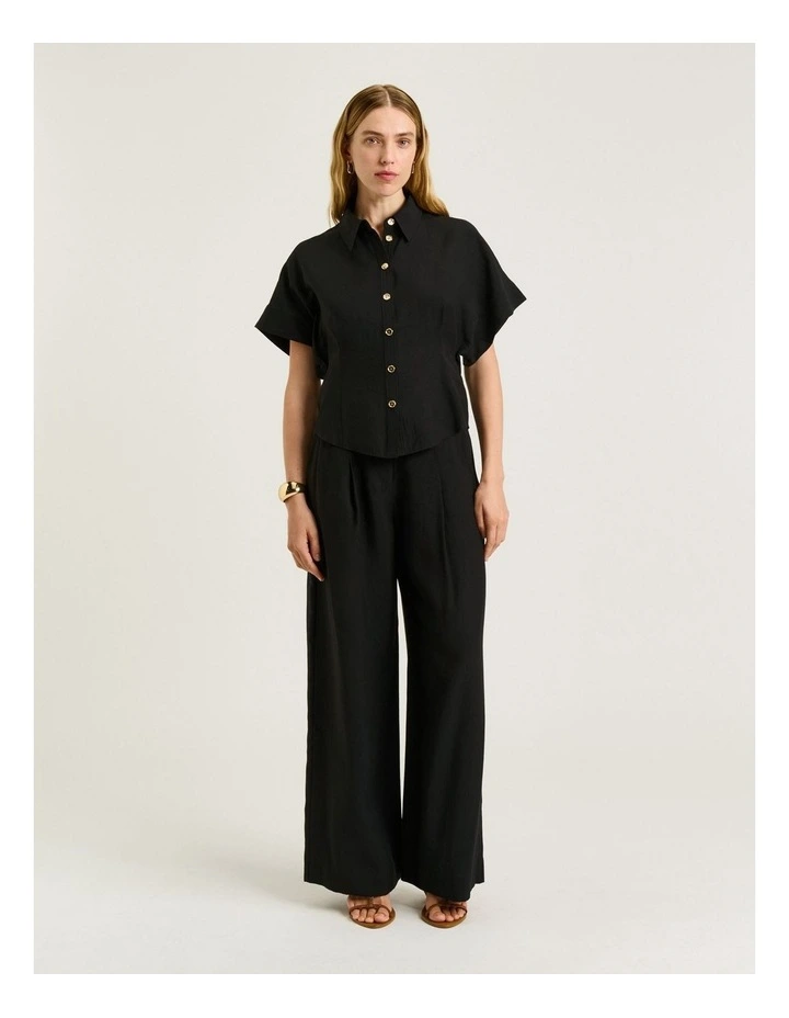 Washer Lyocell Tucked Shirt in Black image 5