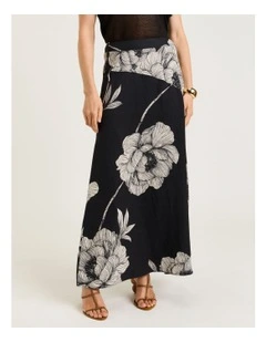 Petite Poppy Viscose Linen Maxi Skirt in Black
