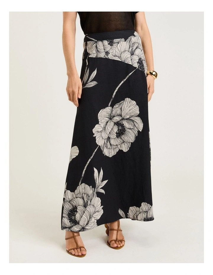 Petite Poppy Viscose Linen Maxi Skirt in Black image 1