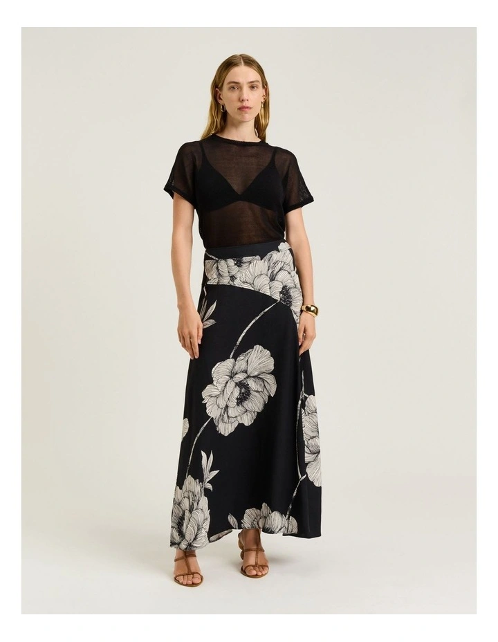 Petite Poppy Viscose Linen Maxi Skirt in Black image 4