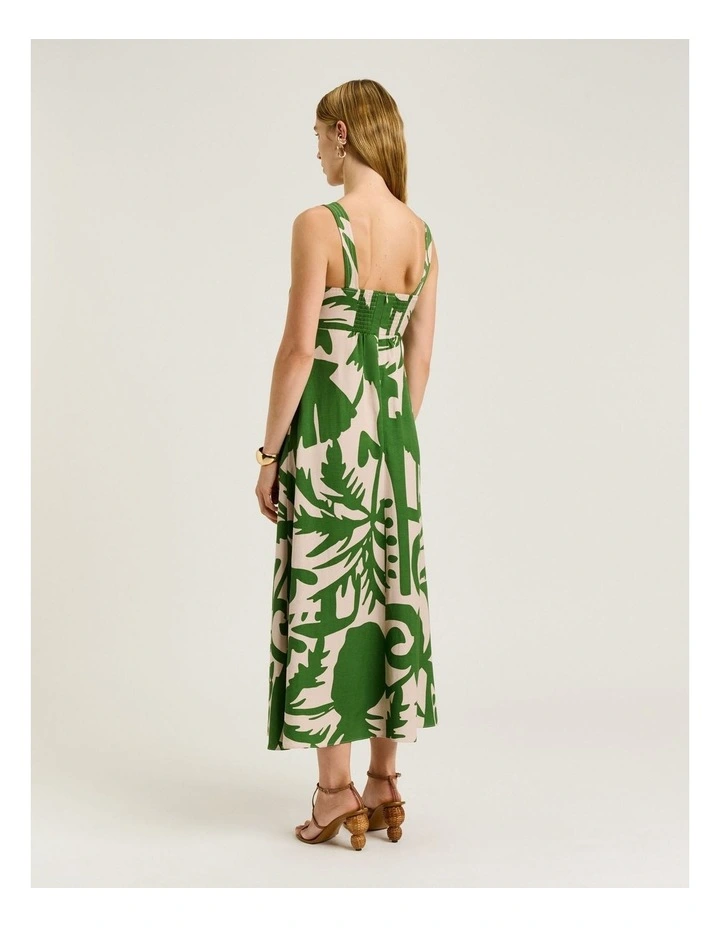 Tropical Shadow Viscose Linen Sundress in Green image 2
