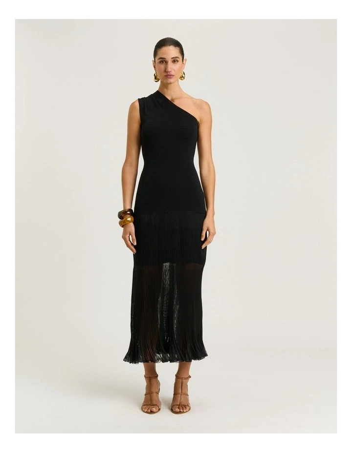 One Shoulder Knit Dress in Black image 1