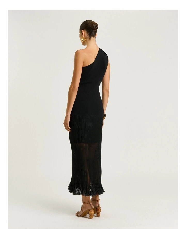 One Shoulder Knit Dress in Black image 2