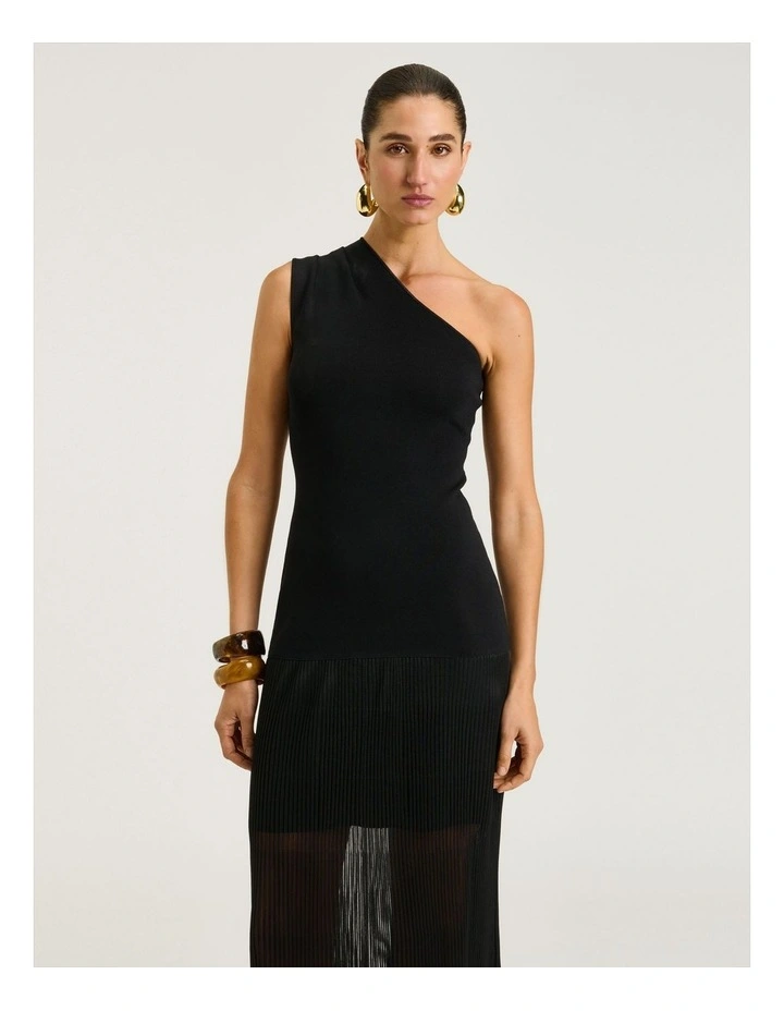 One Shoulder Knit Dress in Black image 3